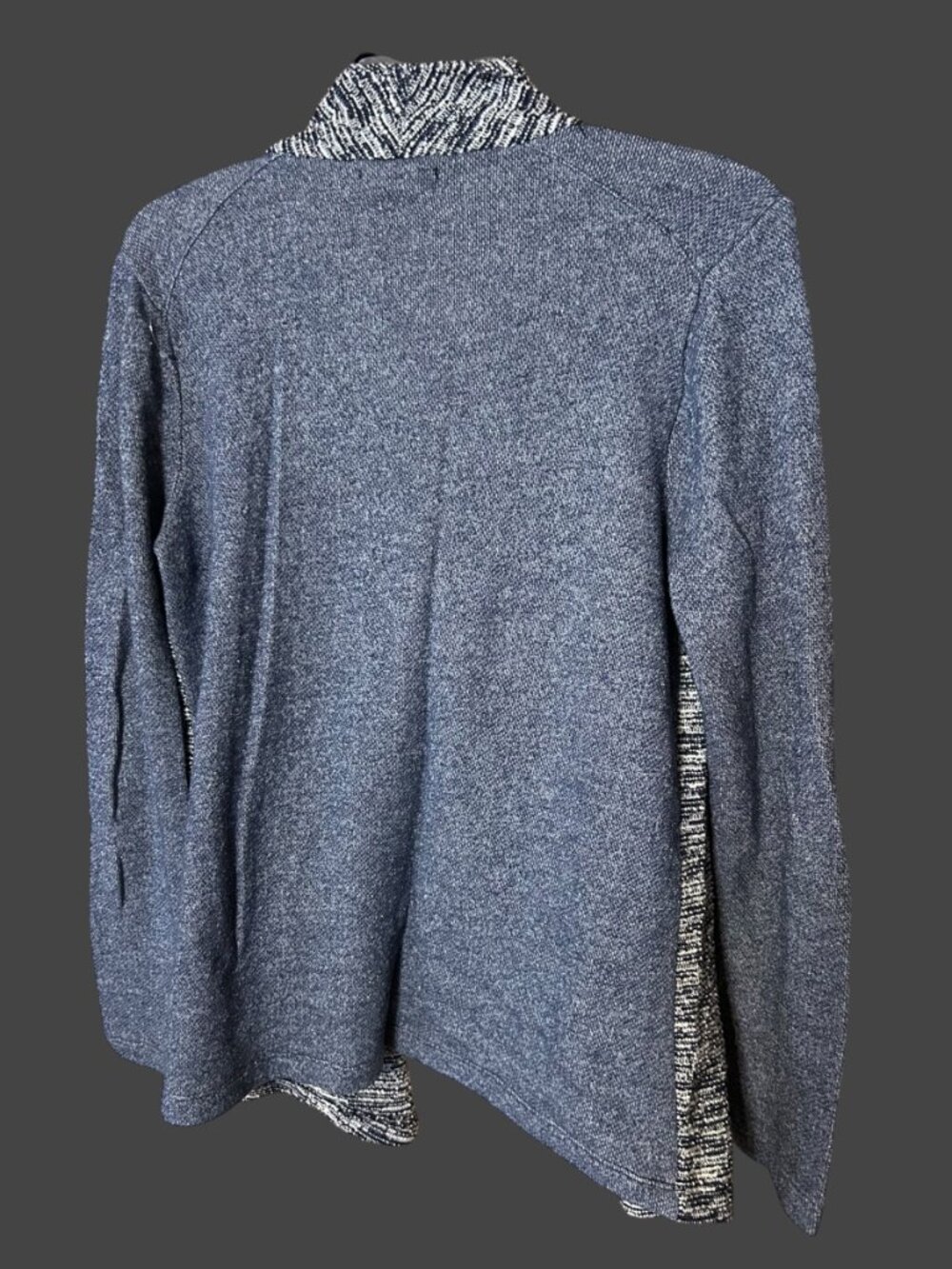 Lucky Brand Open Front Draped Cardigan M Marled Navy Blue White Shawl Collar Kni - Picture 6 of 7